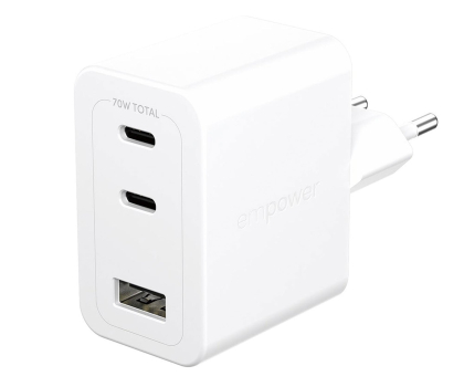 Ładowarka i akumulator PanzerGlass empower Turbo 70W 2 x USB-C + USB-A Silver White